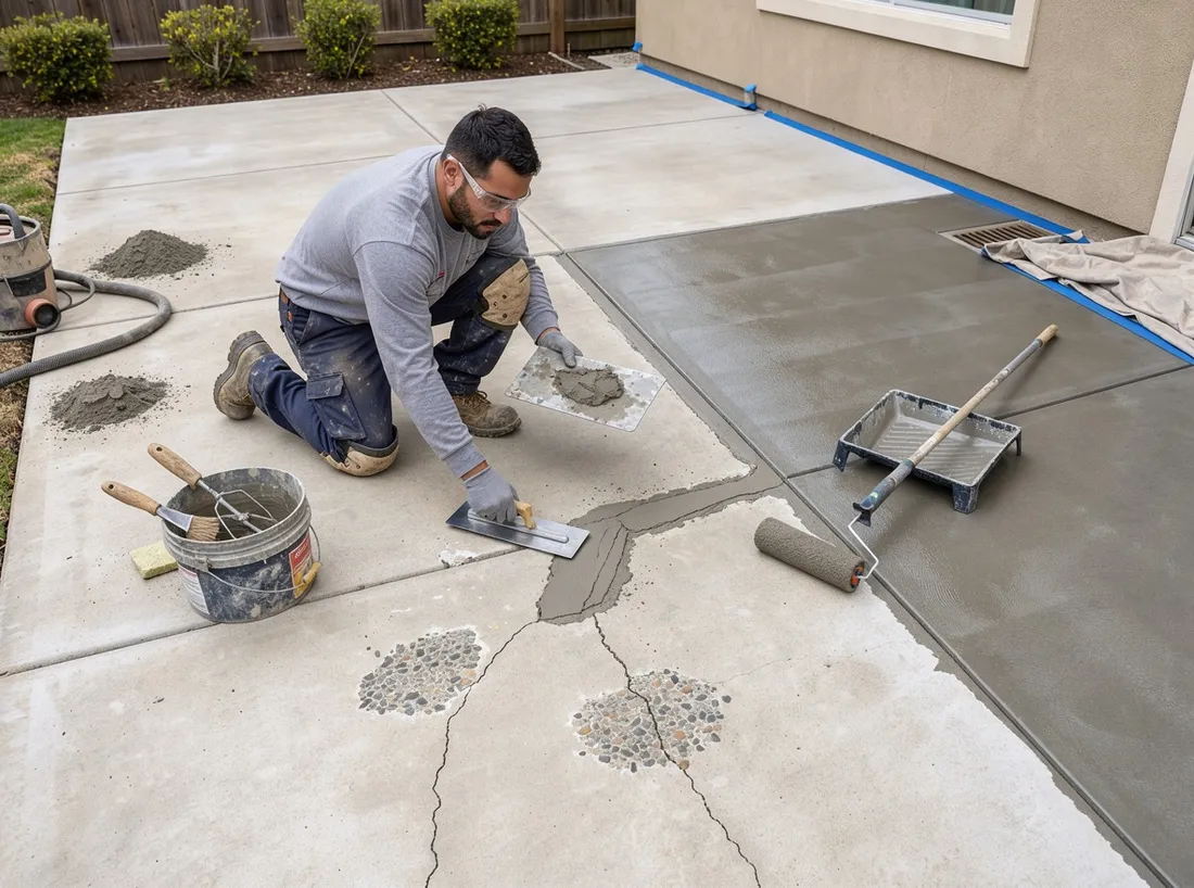 Concrete slab crack and joint repair before an epoxy floor coating in Montgomery County, Texas