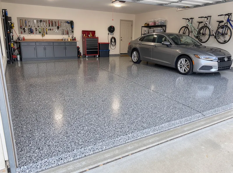 Polyaspartic clear epoxy floor finish in Conroe, Texas